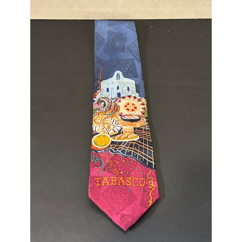 Tabasco Mens Silk Necktie Novelty Mexican Food Sombrero Blue Burgundy Tie‎
